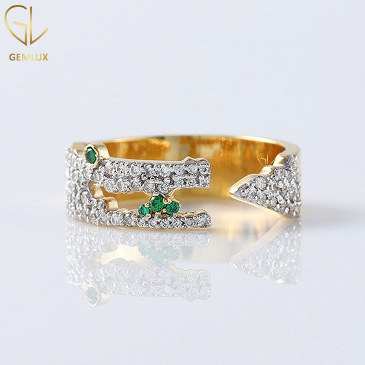 Green Eye Crocodile Rings, Adjustable Alligator Open Ring, 14K Solid Gold Moissanite Ring