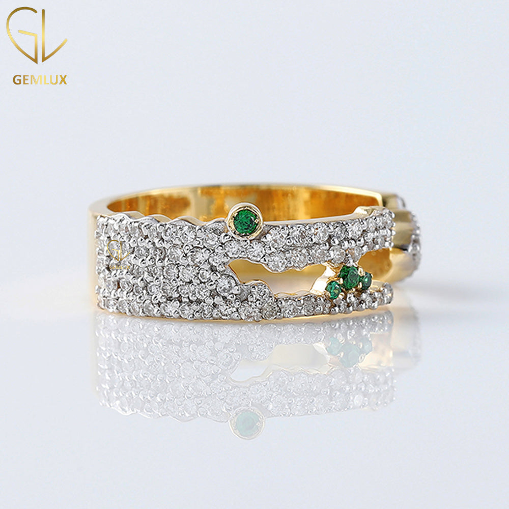 Green Eye Crocodile Rings, Adjustable Alligator Open Ring, 14K Solid Gold Moissanite Ring