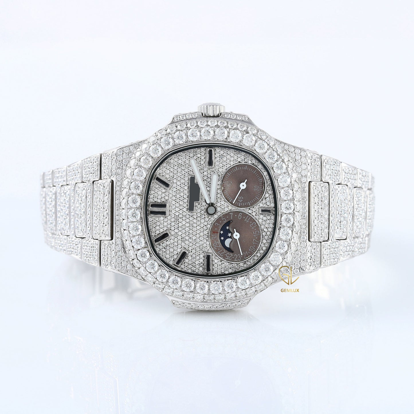 Auto Date Feature Iced Out Moissanite Diamond Hip Hop Watch