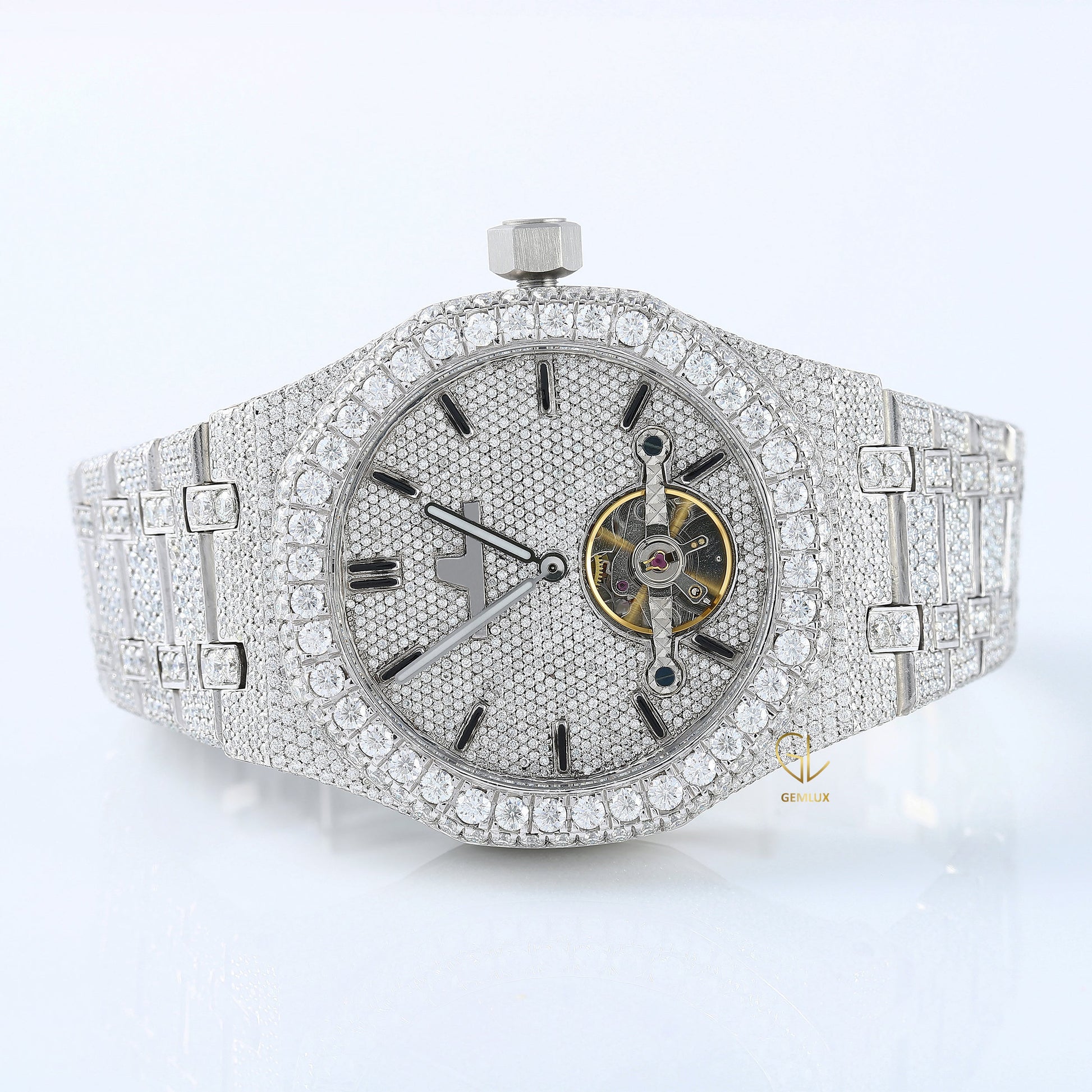 Automatic Movement Round Bezel Fully Iced Out Diamond Watch 