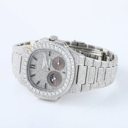 Auto Date Feature Iced Out Moissanite Diamond Hip Hop Watch
