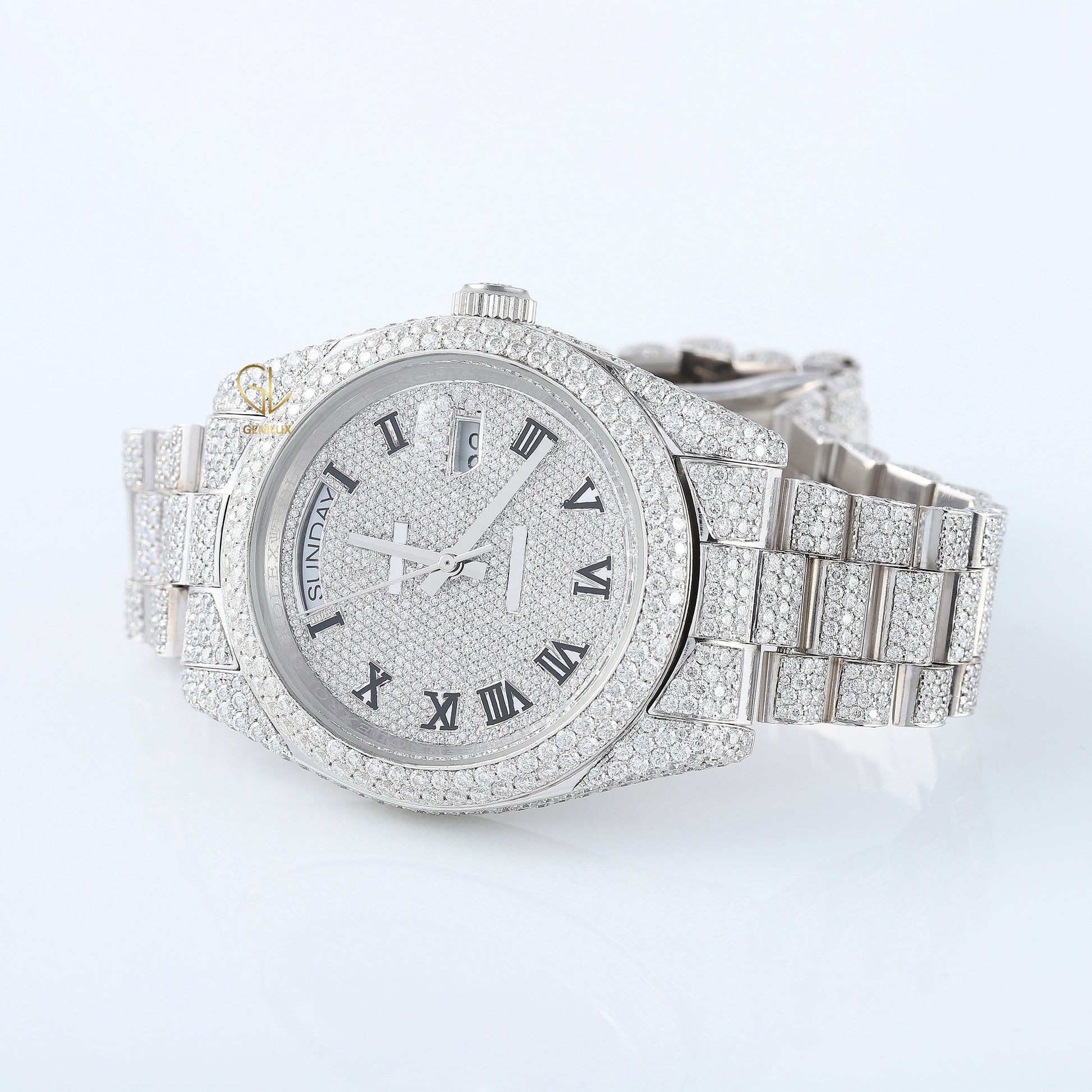 Roman Dial Icy Moissanite Diamond Auto Date Hip Hop Watch