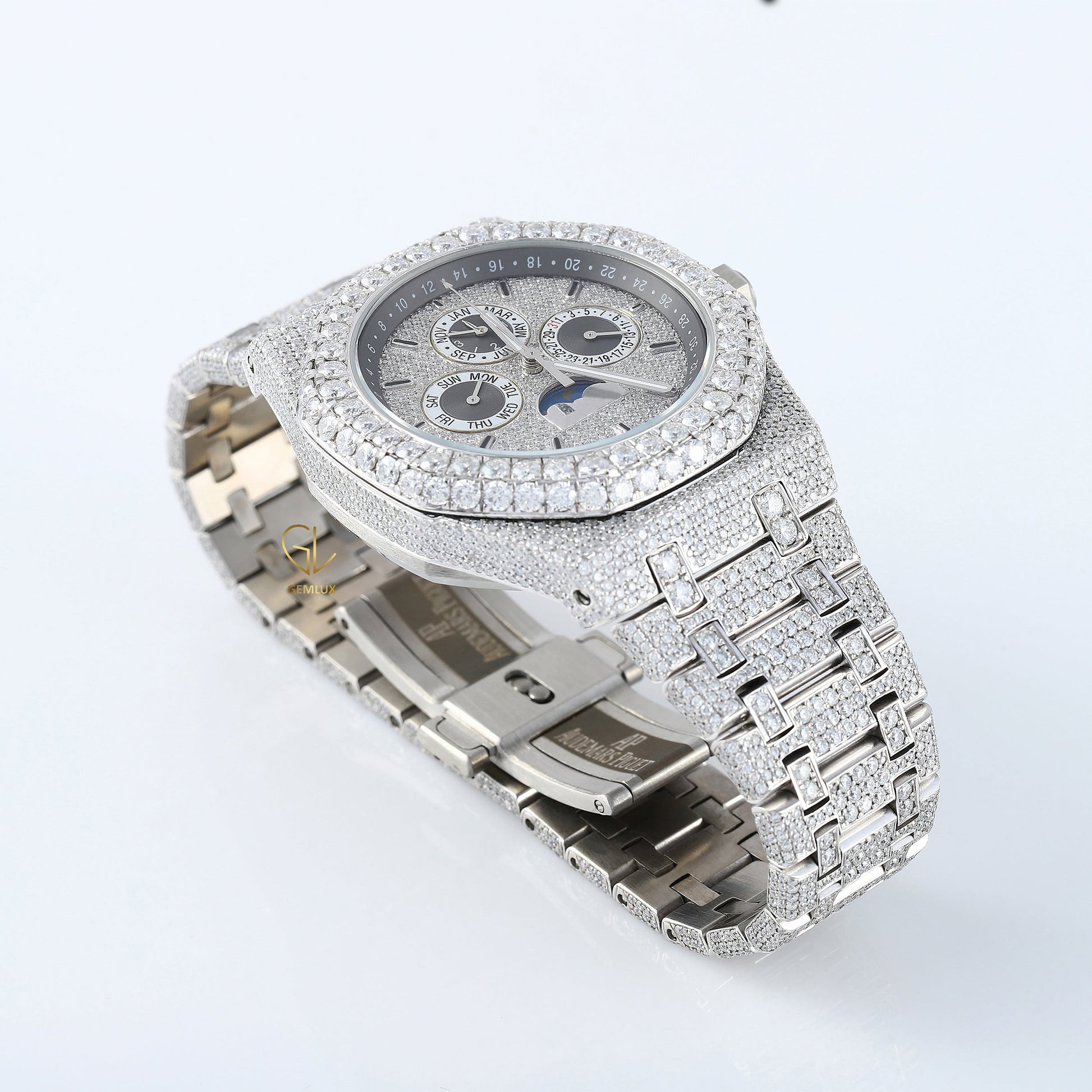 Stainless Steel VVS Moissanite Diamond Auto Date Watch For Men