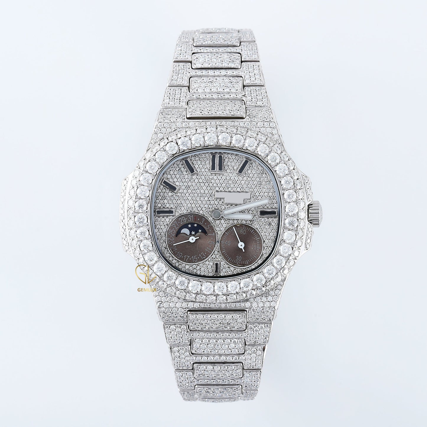 Auto Date Feature Iced Out Moissanite Diamond Hip Hop Watch