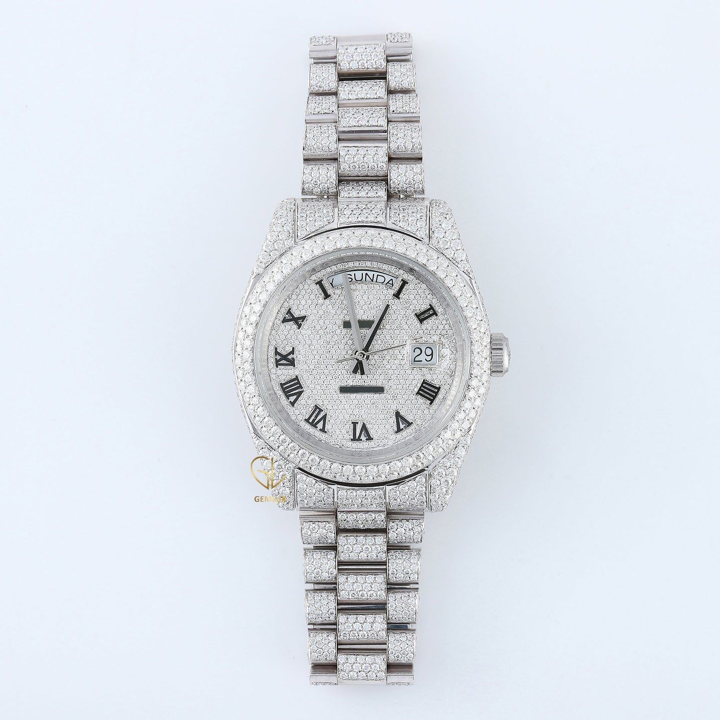 Roman Dial Icy Moissanite Diamond Auto Date Hip Hop Watch