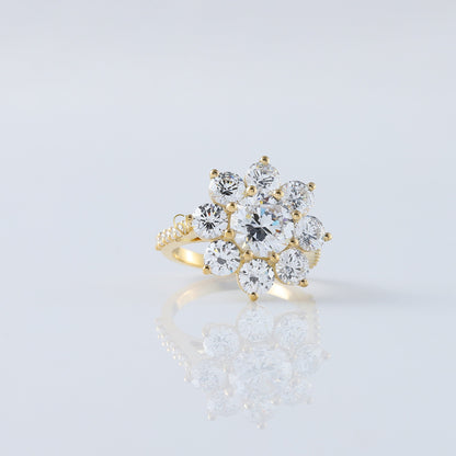 Round Moissanite Diamond Floral Halo Cluster Ring