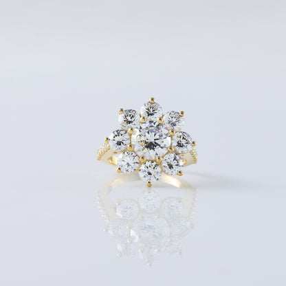 Round Moissanite Diamond Floral Halo Cluster Ring