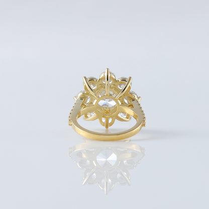 Round Moissanite Diamond Floral Halo Cluster Ring