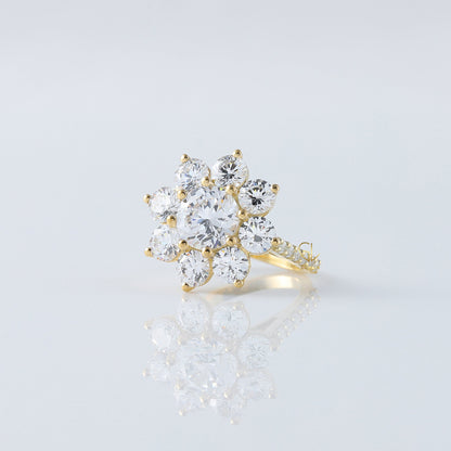 Round Moissanite Diamond Floral Halo Cluster Ring