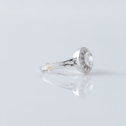 Split Shank Art Deco Round Moissanite Engagement Ring