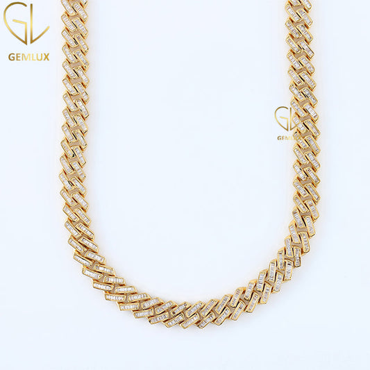 925 Silver Baguette Cuban Link Hip Hop Chain