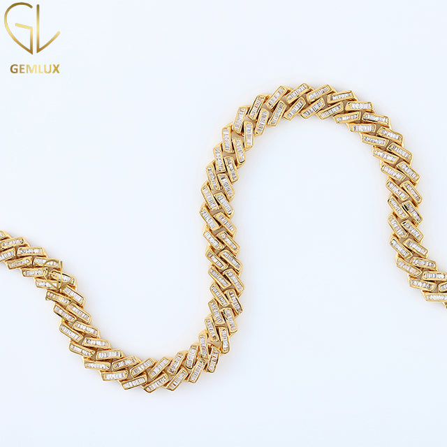 925 Silver Baguette Cuban Link Hip Hop Chain