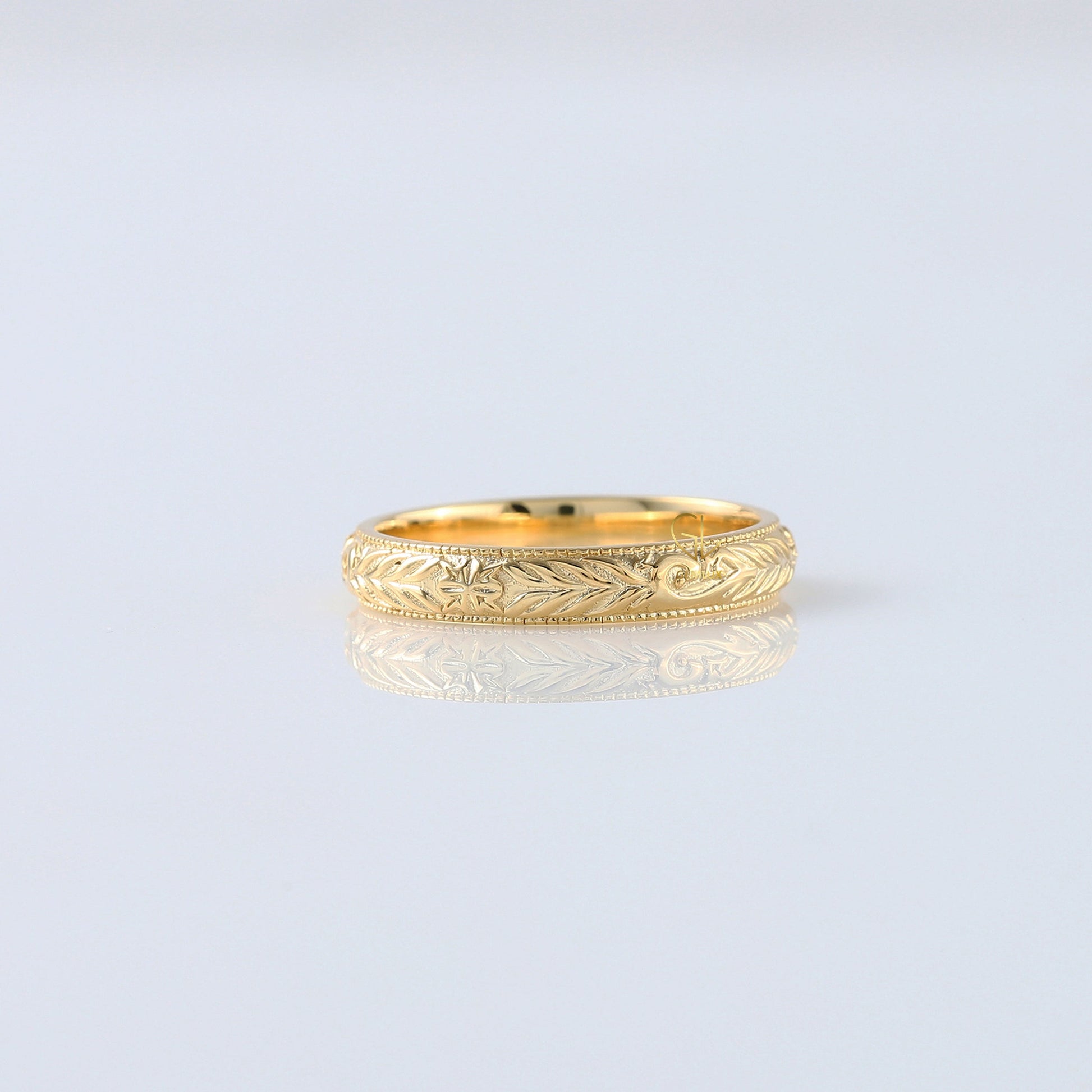 Retro Vintage 14k Solid Gold Plain Gold Filigree Wedding Band 