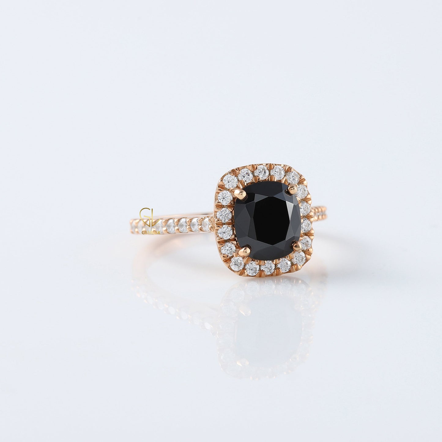 Elongated Cushion Black Moissanite Engagement Ring