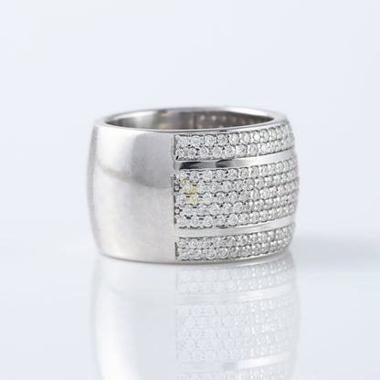 Round Cut Lab Grown Diamond White Gold Wide Band Men's Ring