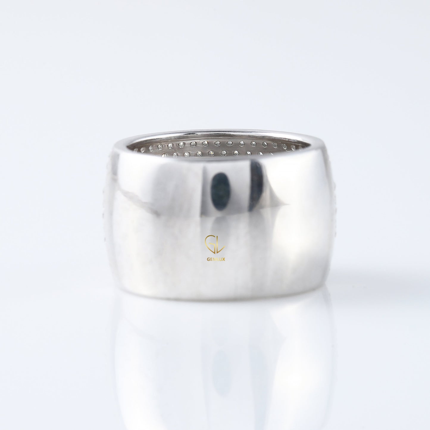 Round Cut Lab Grown Diamond White Gold Wide Band Men's Ring