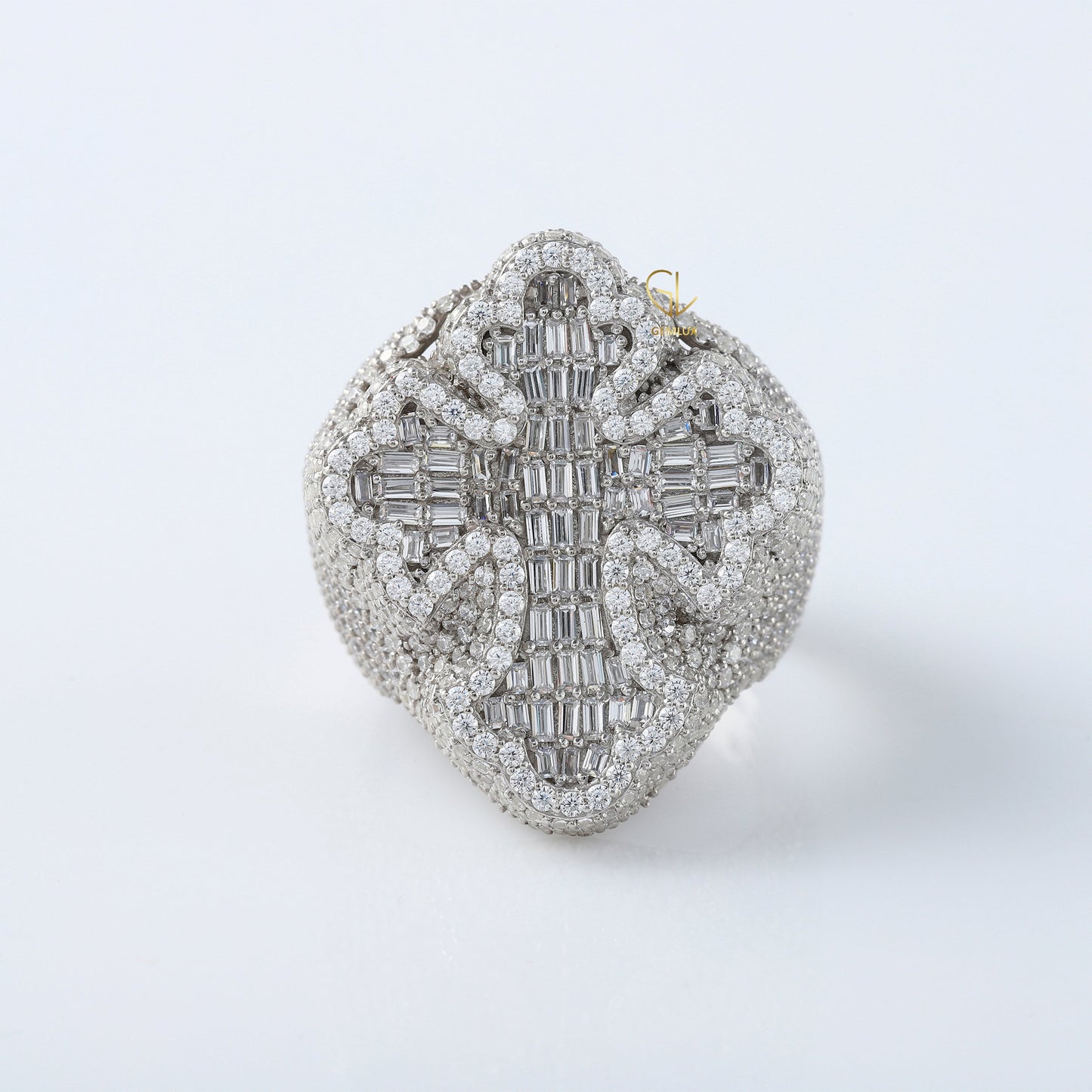 Iced Out Baguette Cut Moissanite Cross Hip Hop Ring