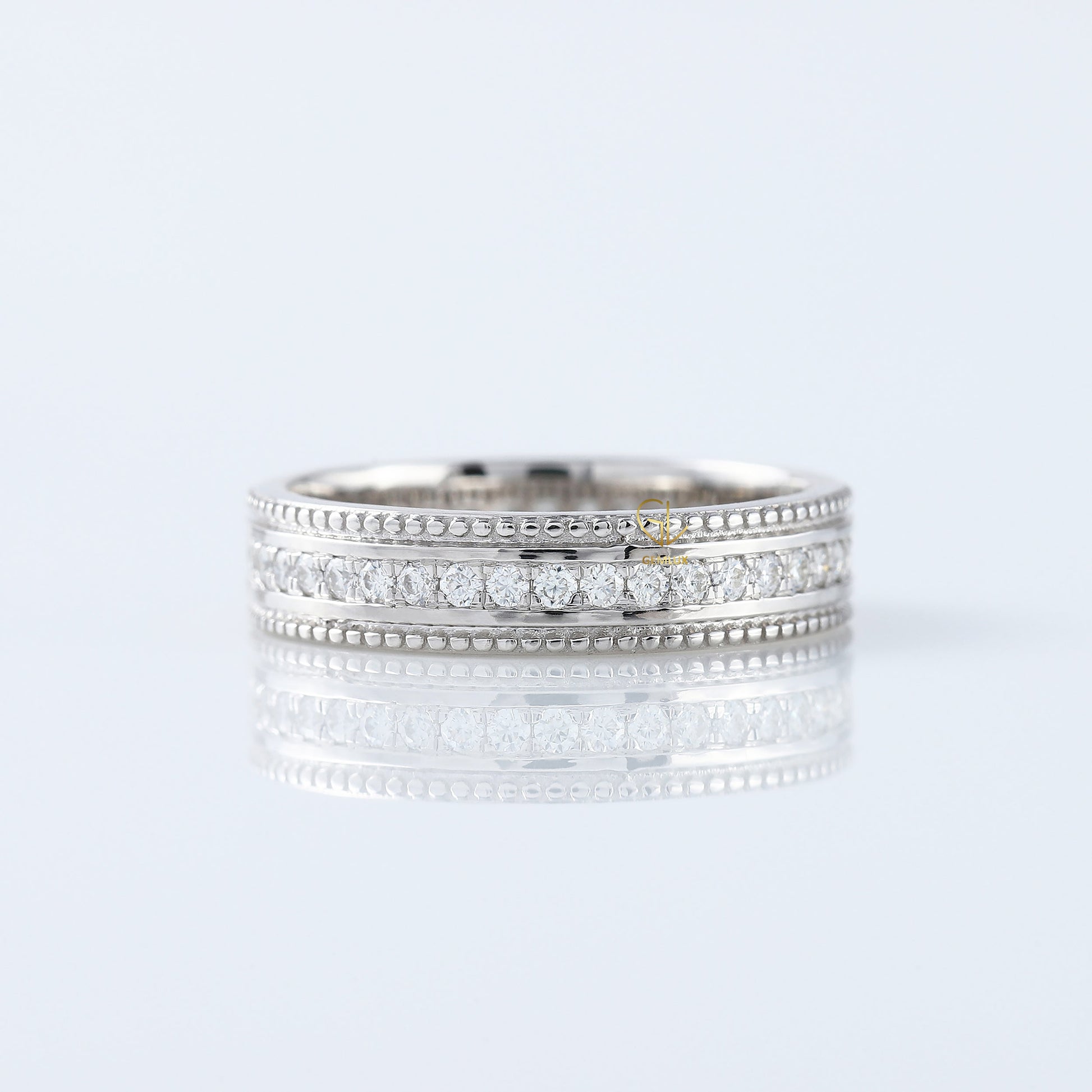 Art Deco Round Moissanite Eternity Wedding Band 