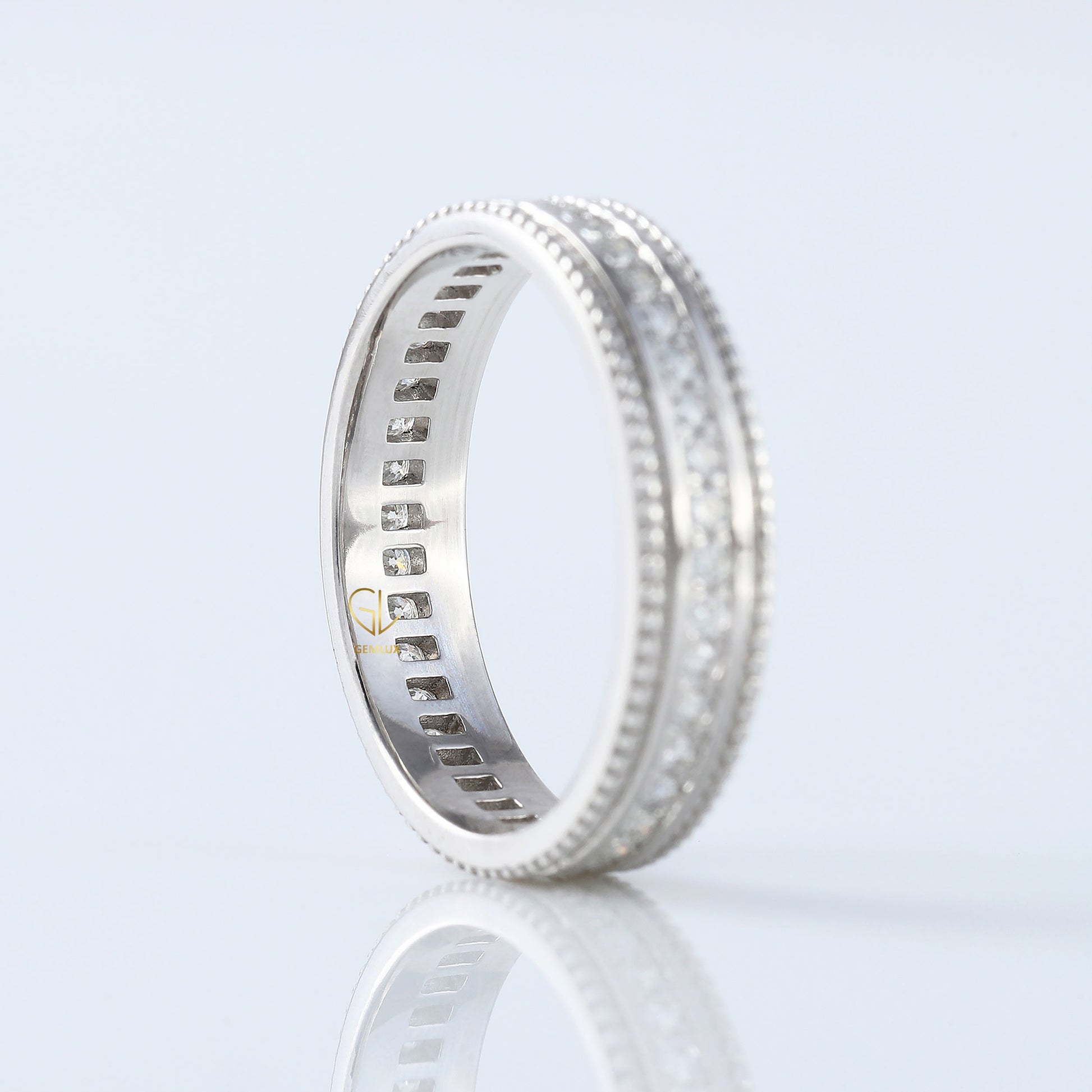 Art Deco Round Moissanite Eternity Wedding Band 