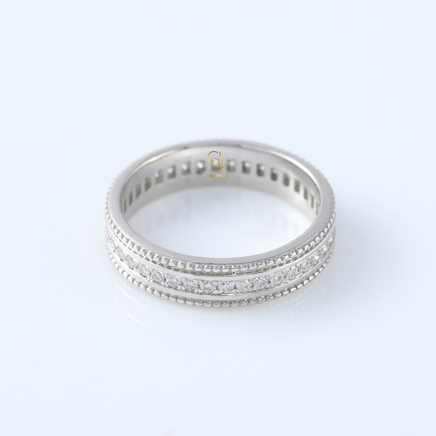 Art Deco Round Moissanite Eternity Wedding Band 