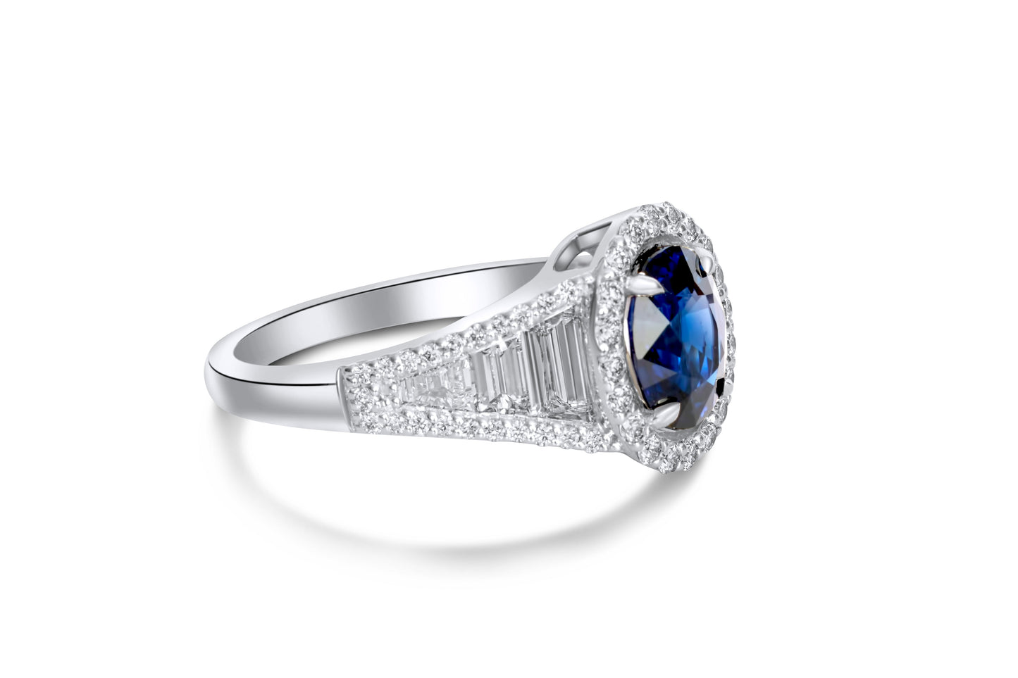 Oval Cut Blue Sapphire Halo Engagement Ring