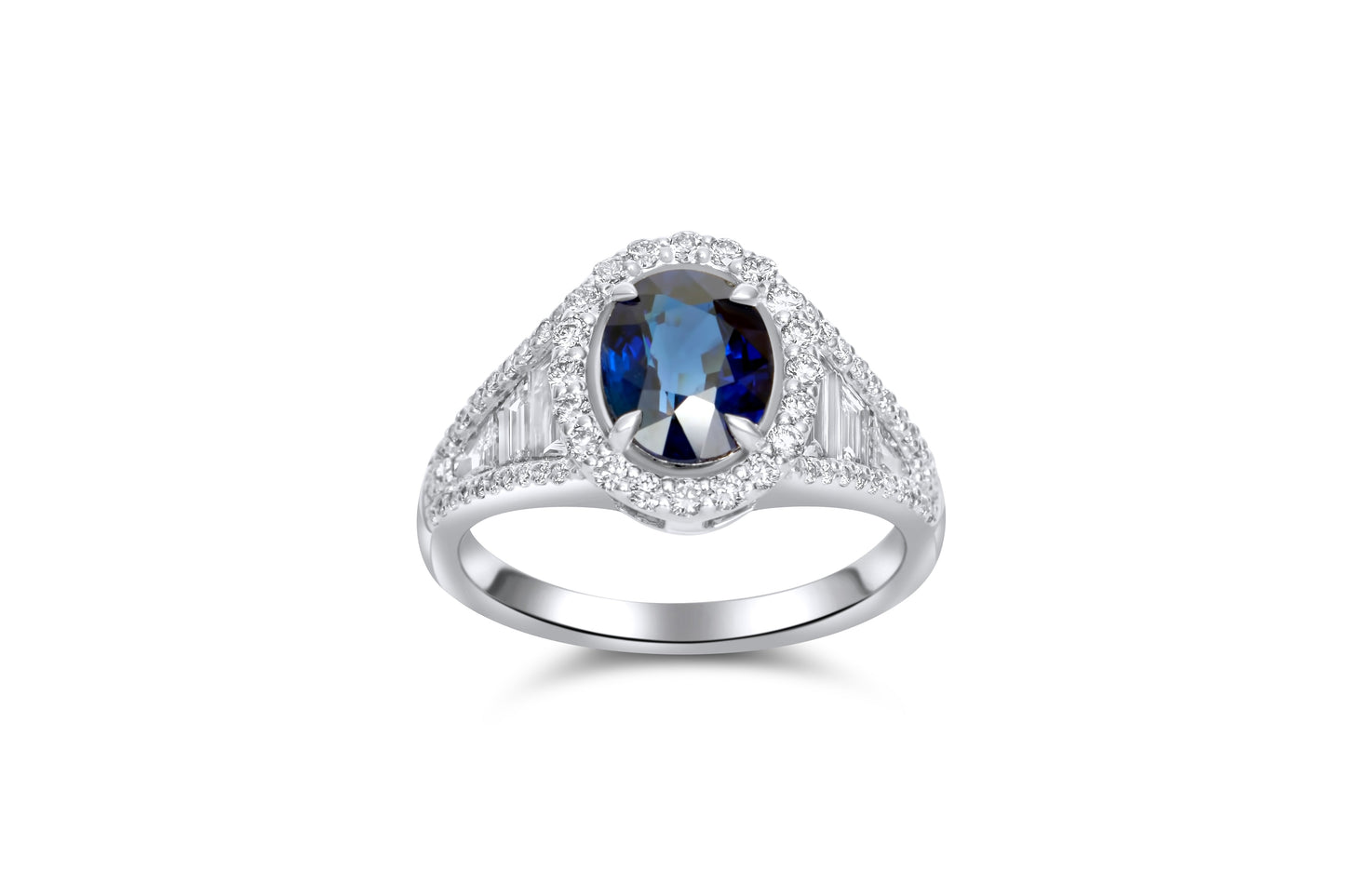 Oval Cut Blue Sapphire Halo Engagement Ring