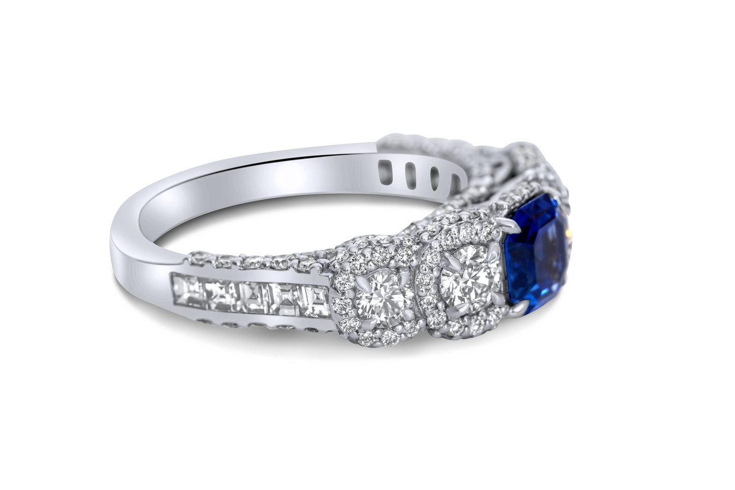 Certified Natural Sapphire Asscher Cut Five Stone Halo Ring