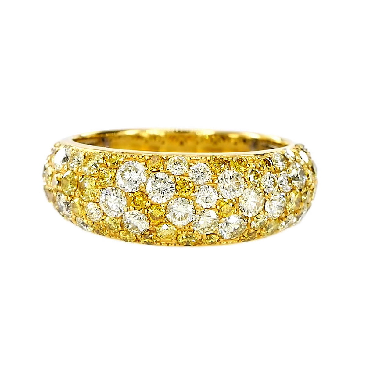 Certified Natural Yellow Canary & White Round Cut Scattered Diamond Wedding Band