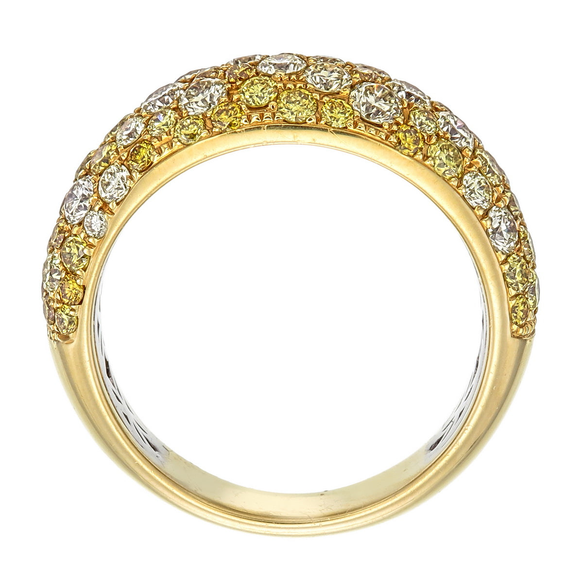 Certified Natural Yellow Canary & White Round Cut Scattered Diamond Wedding Band