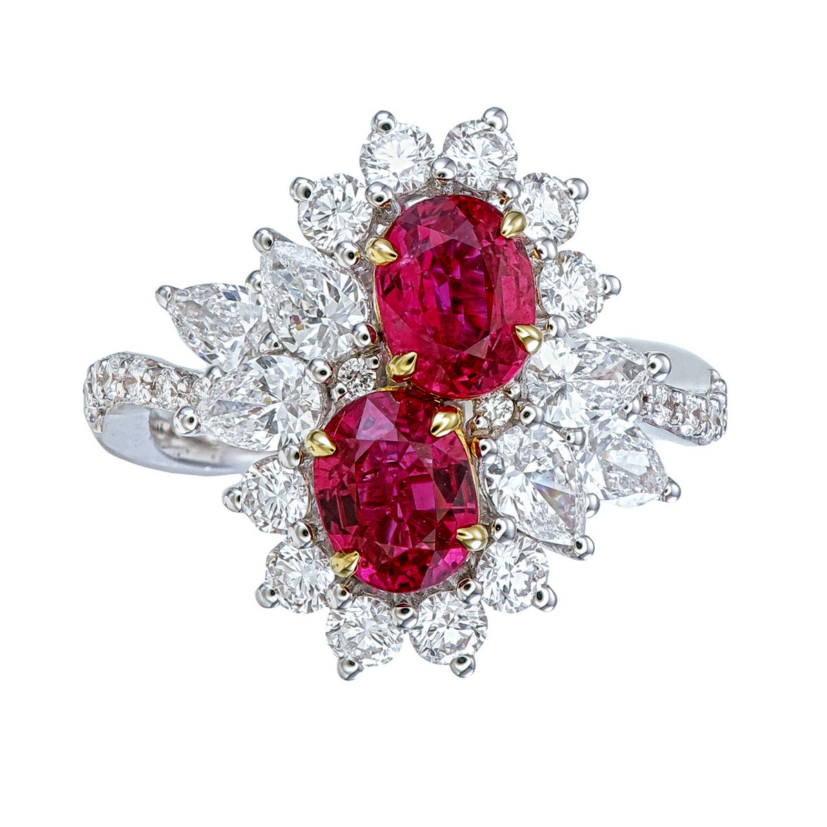 Ruby Oval Cut Certified Natural Diamond Floral Engagement Ring