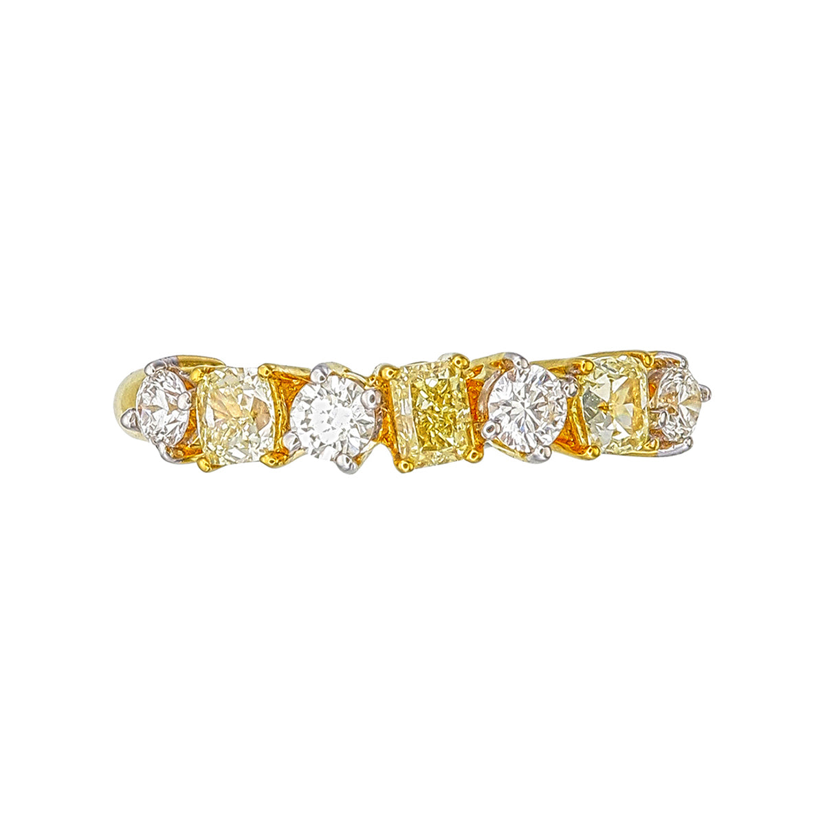 Yellow Canary Radiant/Cushion & Round Cut Natural Diamond Eternity Wedding Band