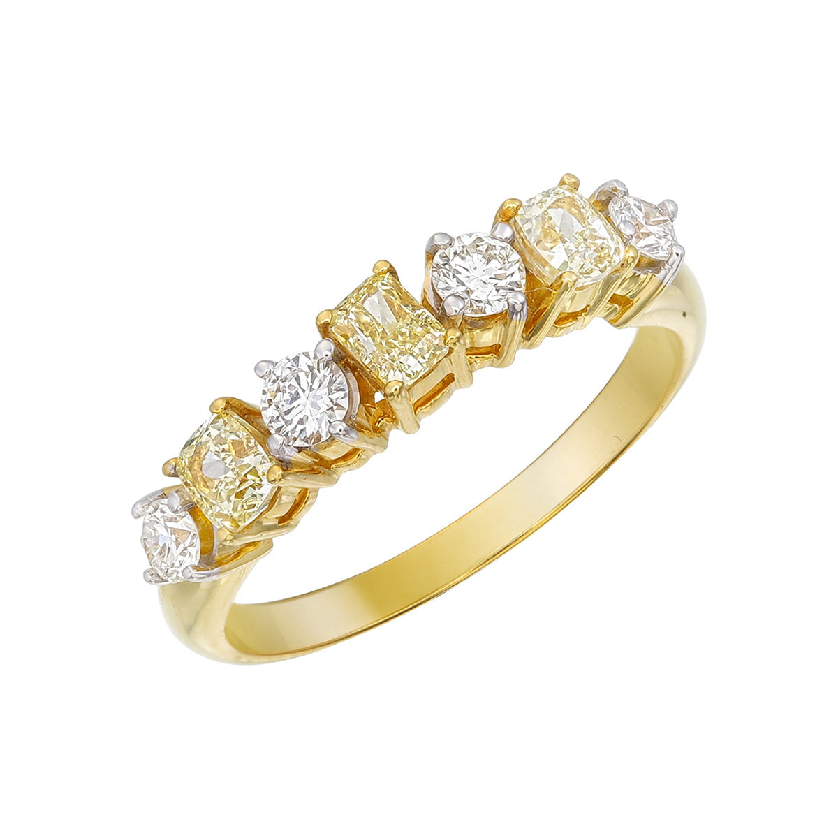 Yellow Canary Radiant/Cushion & Round Cut Natural Diamond Eternity Wedding Band