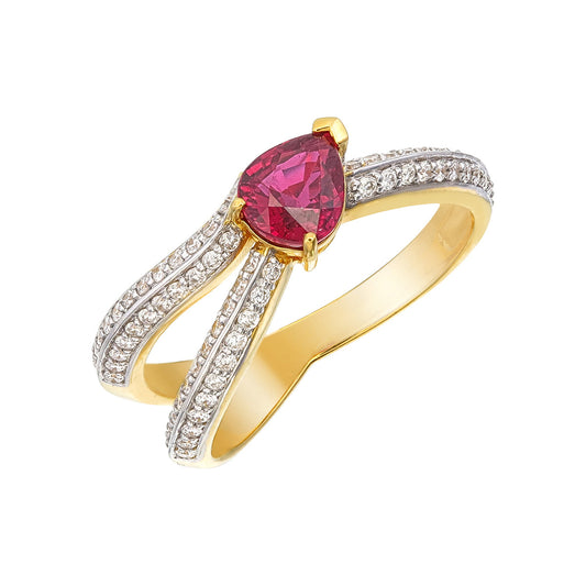 Certified Natural Diamond Pear Cut Ruby Diamond Engagement Ring