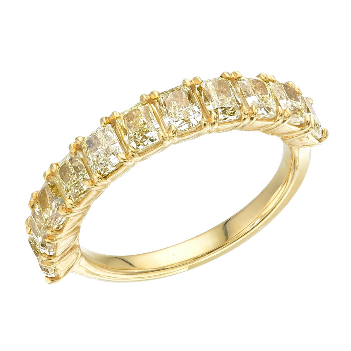 Canary Yellow Radiant Cut Natural Diamond Half Eternity Wedding Band