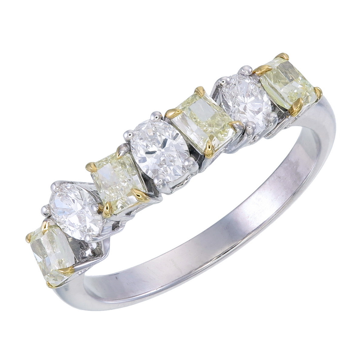 Fancy Yellow Colour Radiant & Oval Cut Certified Natural Diamond Eternity Wedding Band