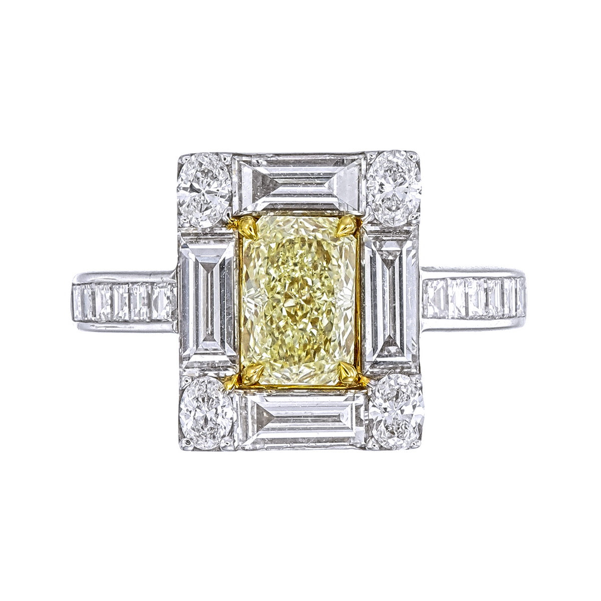 Canary Yellow Radiant Cut Certified Natural Diamond Halo Engagement Ring