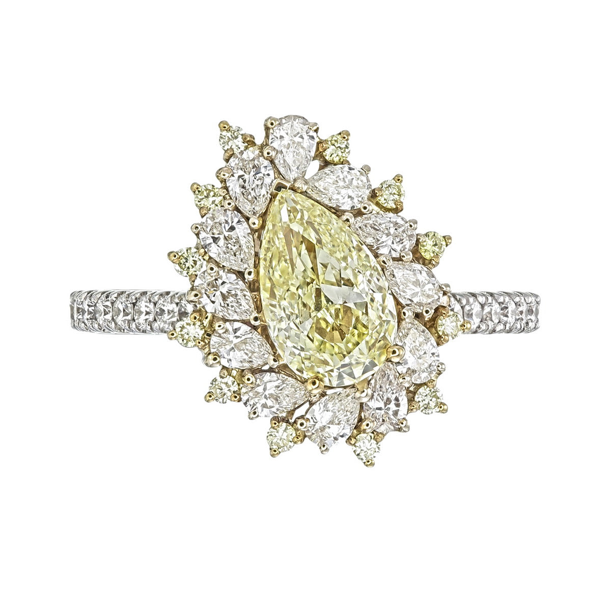 Canary Yellow Pear Cut Certified Natural Diamond Halo Engagement Ring