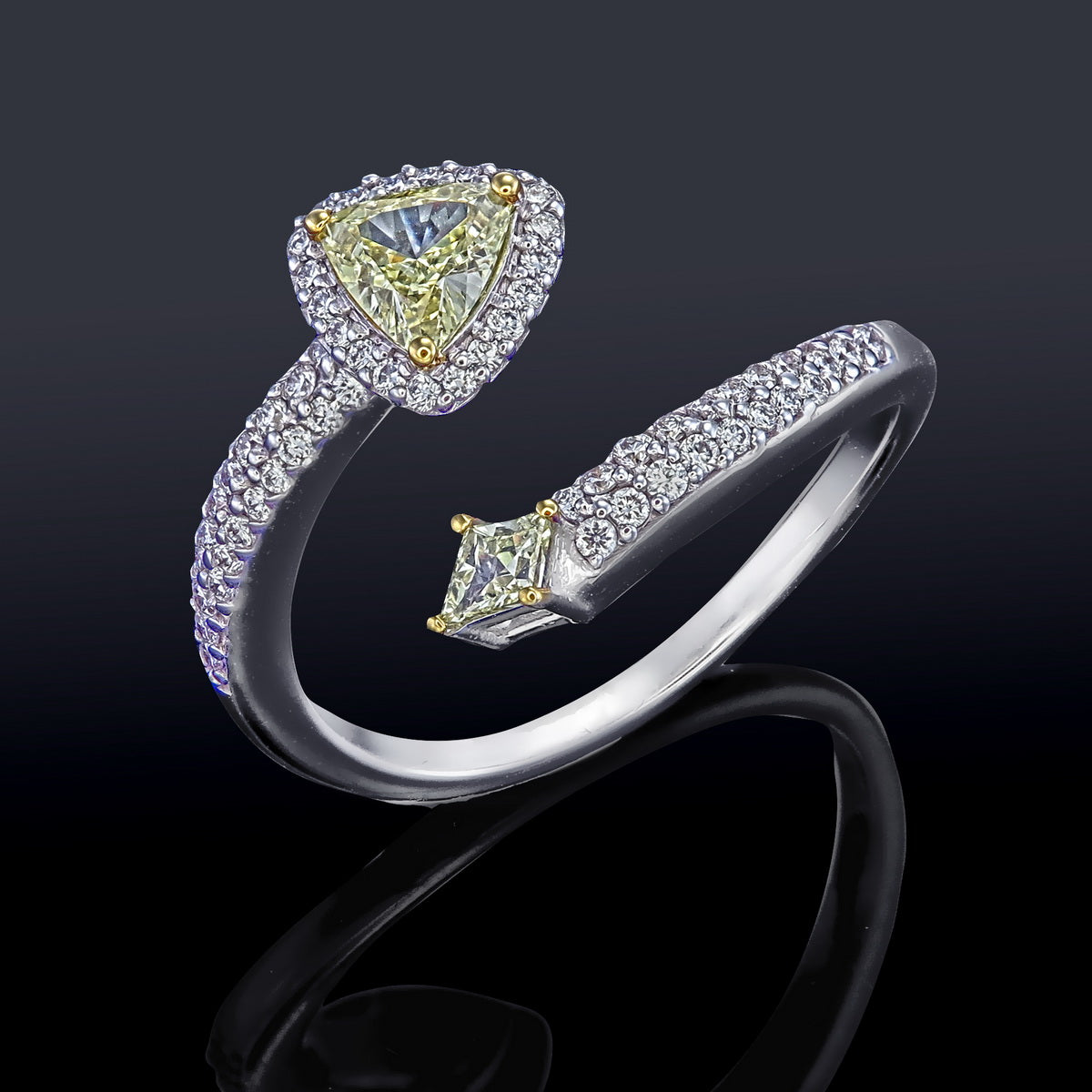 Canary Yellow Trillion & Kite Cut Certified Natural Diamond Bypass Engagement Ring