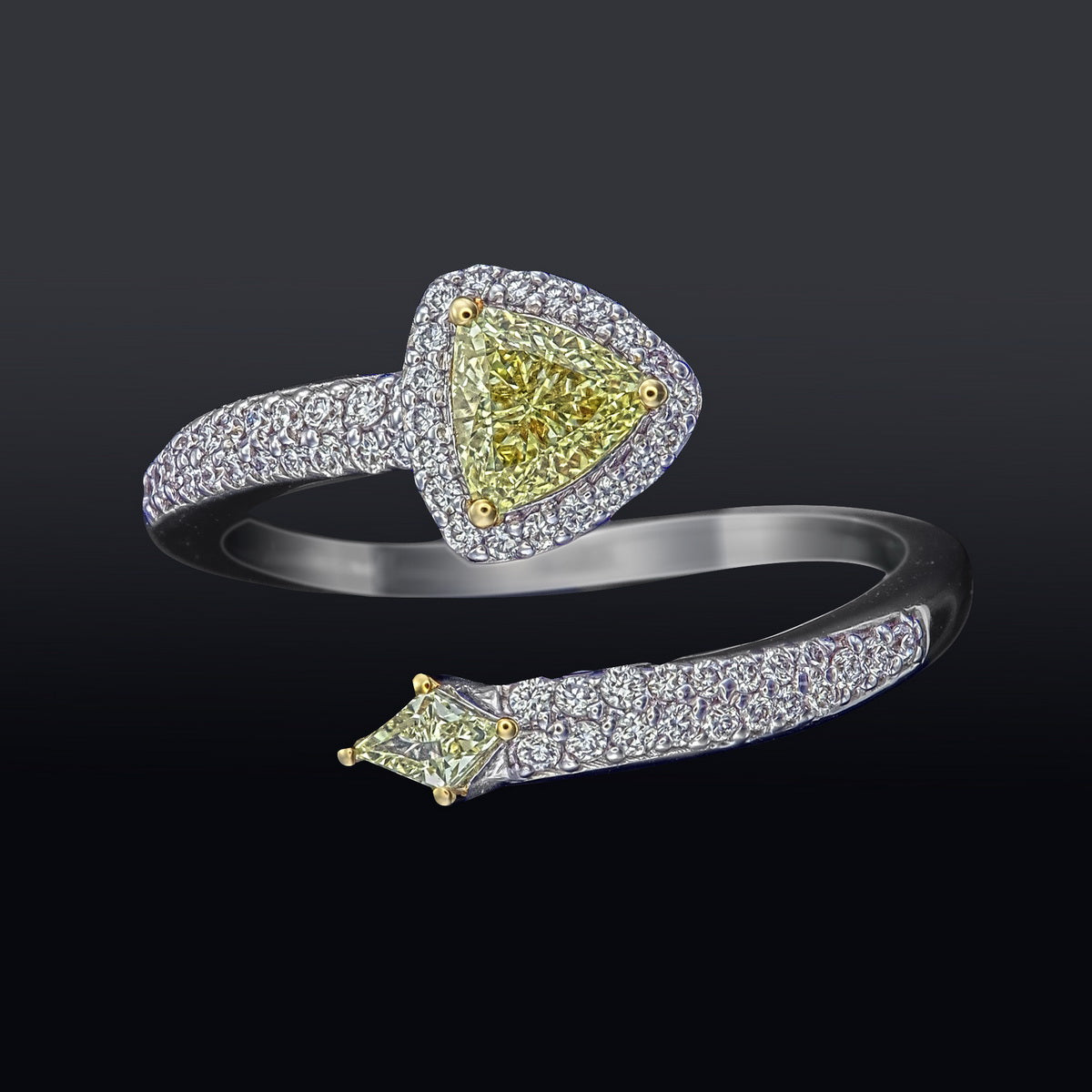 Canary Yellow Trillion & Kite Cut Certified Natural Diamond Bypass Engagement Ring