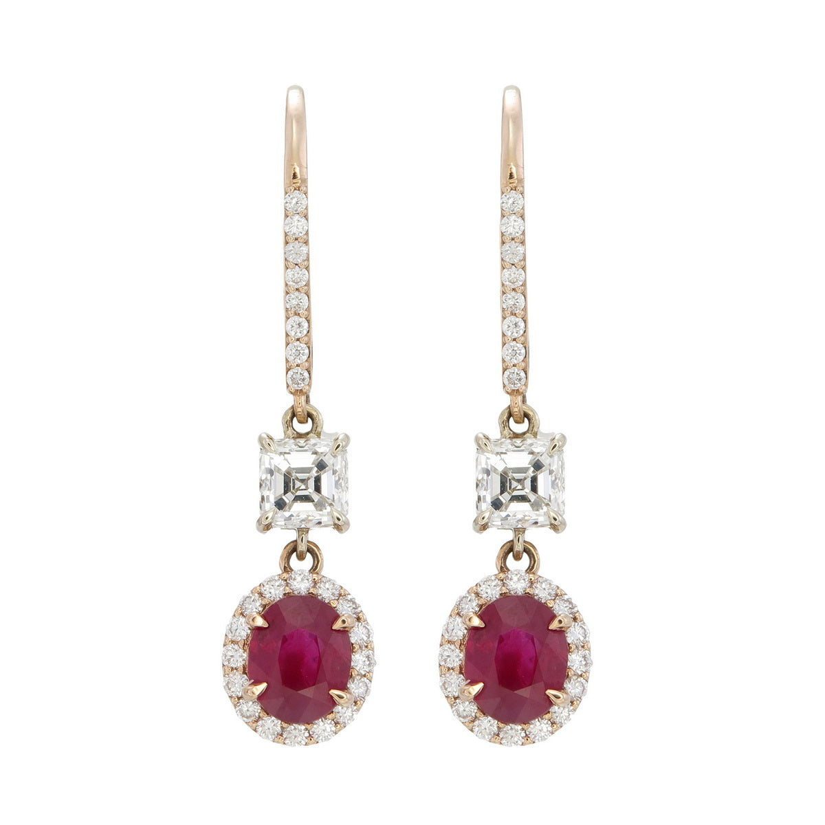 Ruby Oval Cut Certified Natural Diamond Earrings