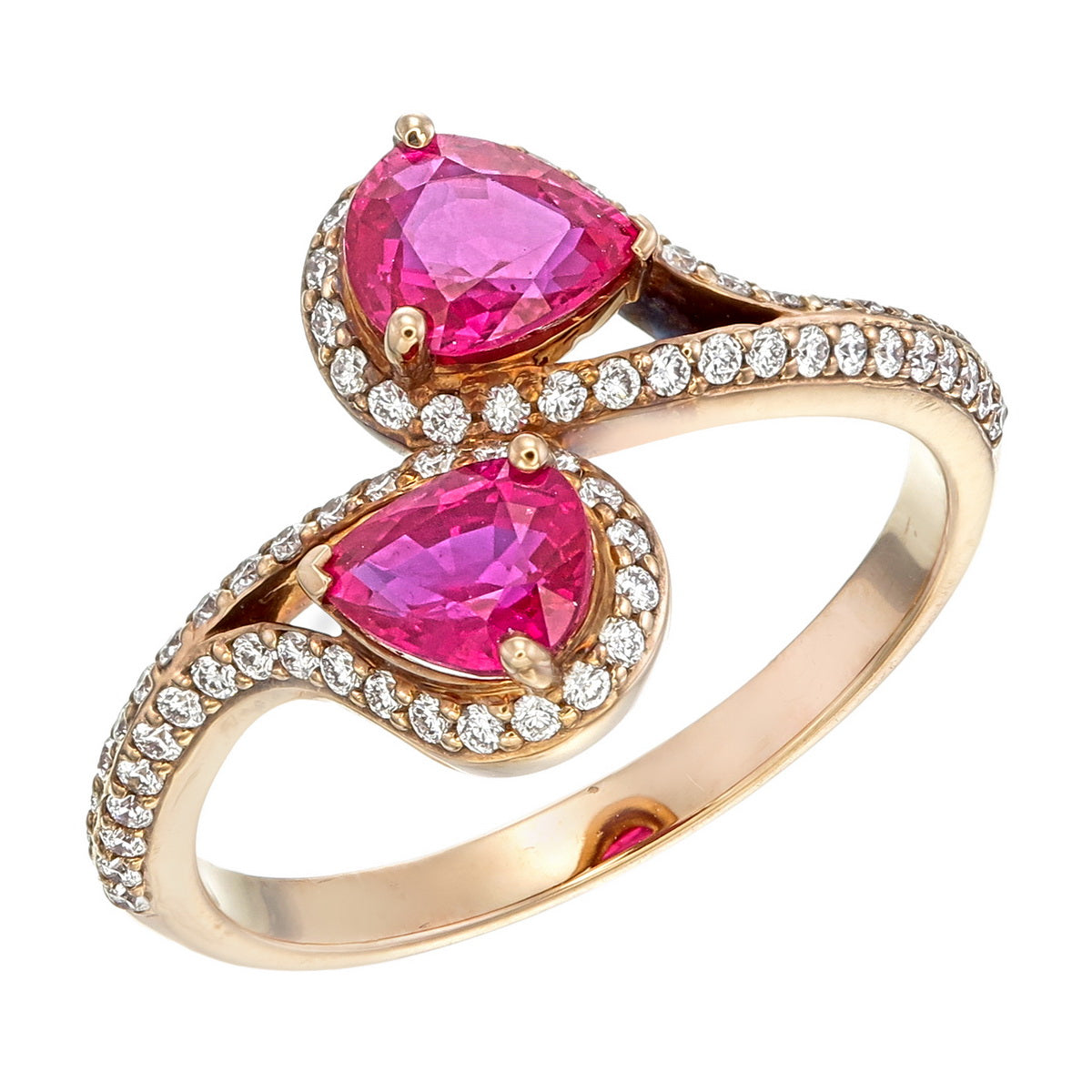 Ruby Pear Cut Certified Natural Diamond Bypass Engagement Ring