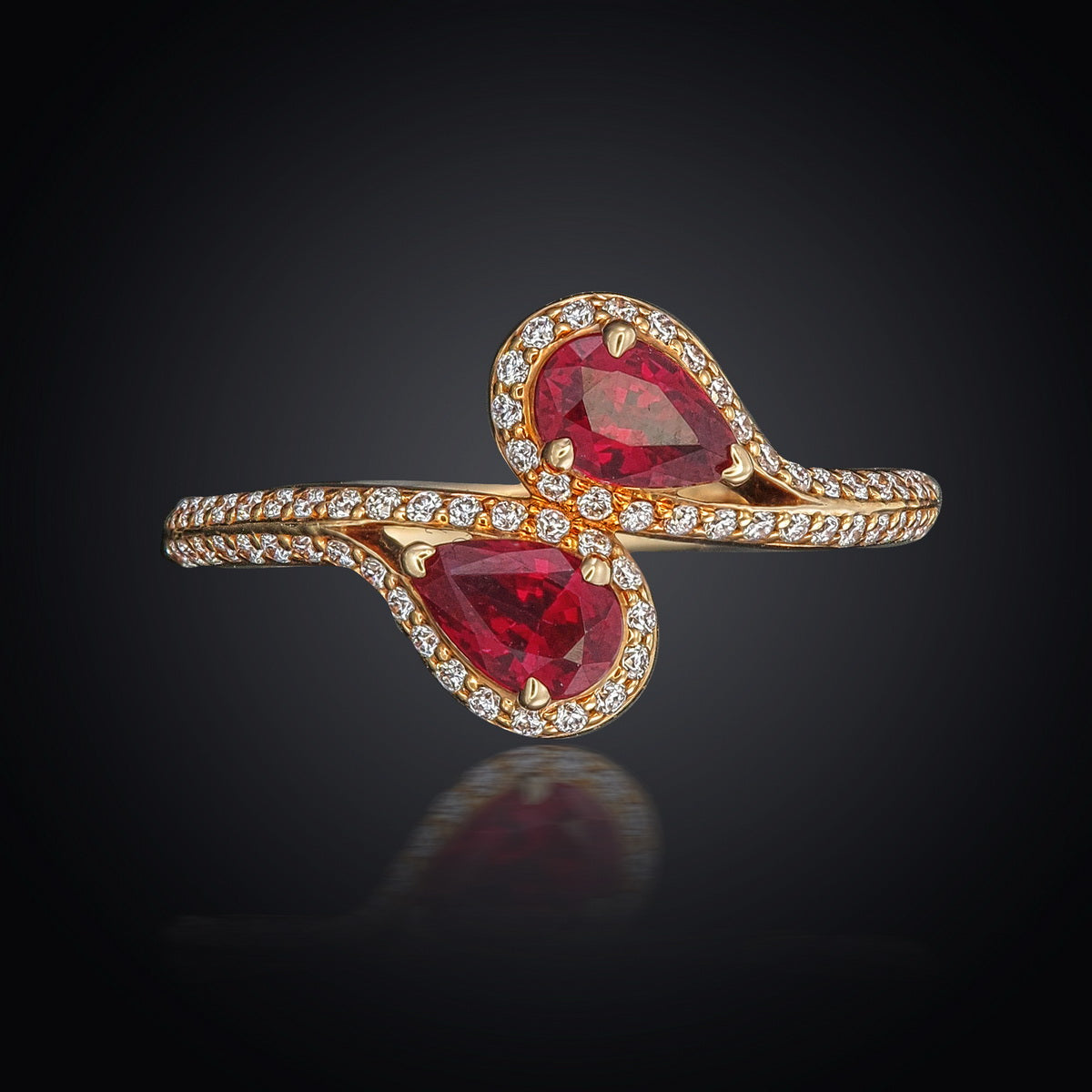 Pear Cut Certified Natural Ruby Diamond Bypass Engagement Ring