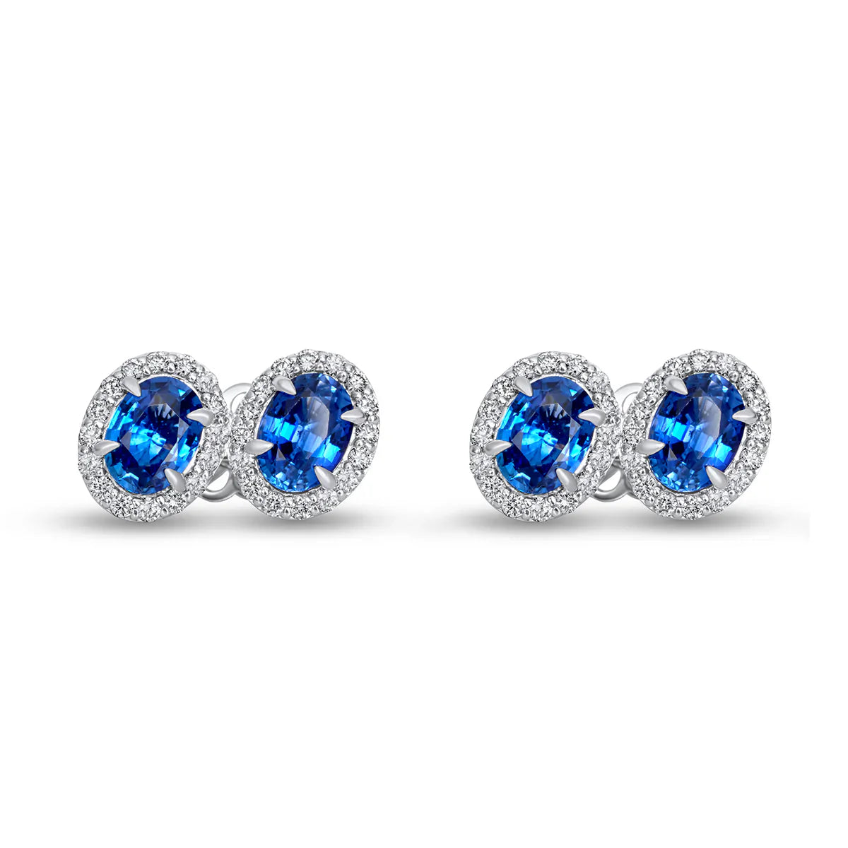 Blue Sapphire Oval Cut Certified Natural Diamond Halo Stud Earrings