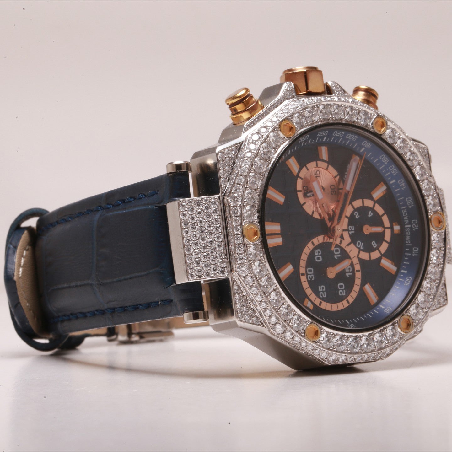 Black Leather Strap VVS Moissanite Diamond Hip Hop Watch