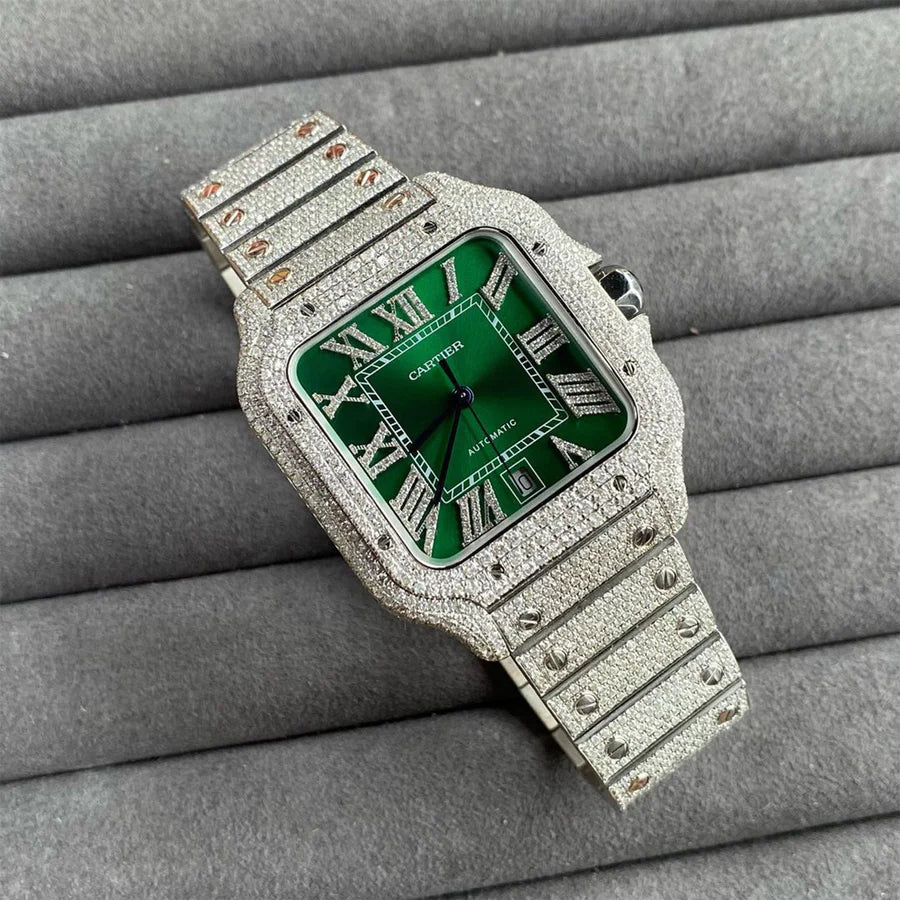 Iced Out Moissanite Diamond Green Dial Hip Hop Watch