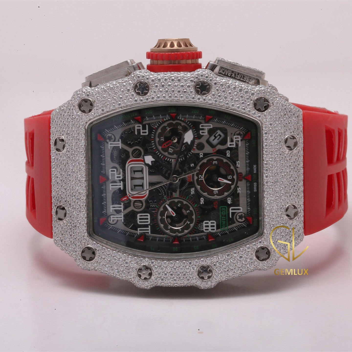 Bling Bling VVS Moissanite Red Strap Branded Watch 