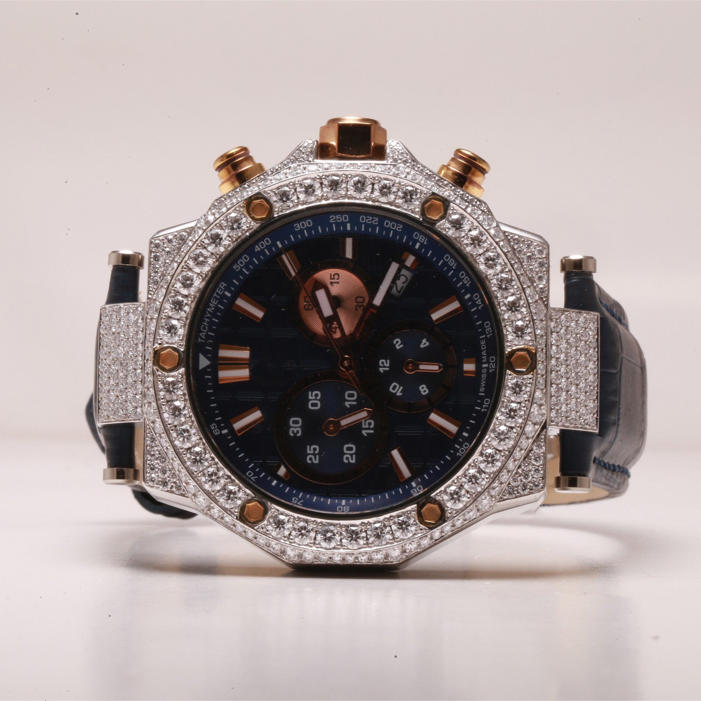 Black Leather Strap VVS Moissanite Diamond Hip Hop Watch